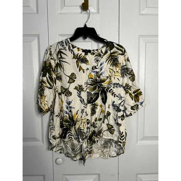 Haver London Tops - Haver London Womens Floral Print Tie Front Linen Blouse Top XL